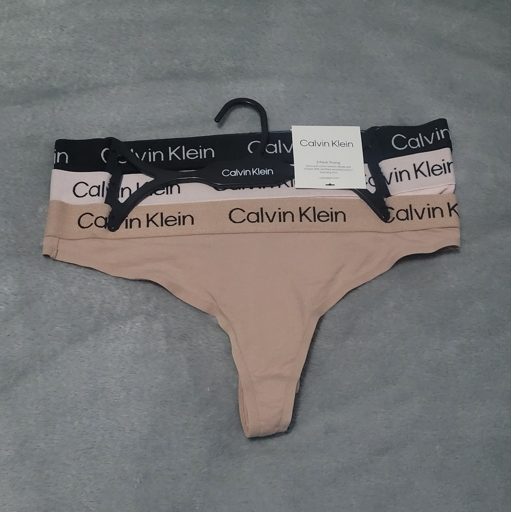 Calvin Klein Black, Pink, and Tan Thong Set